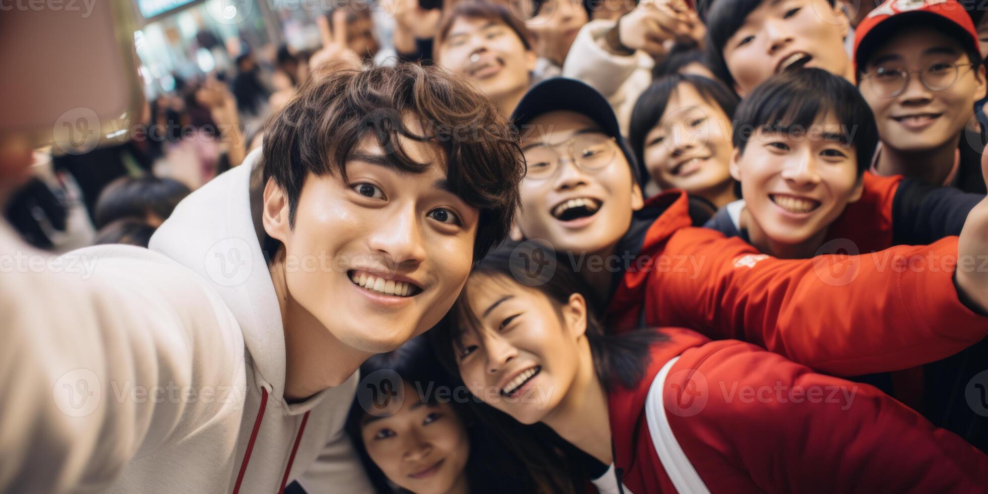 AI generated Selfie of a group of young people students Generative AI photo