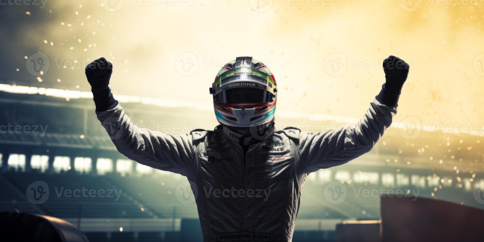 AI generated car driver celebrates victory Generative AI photo