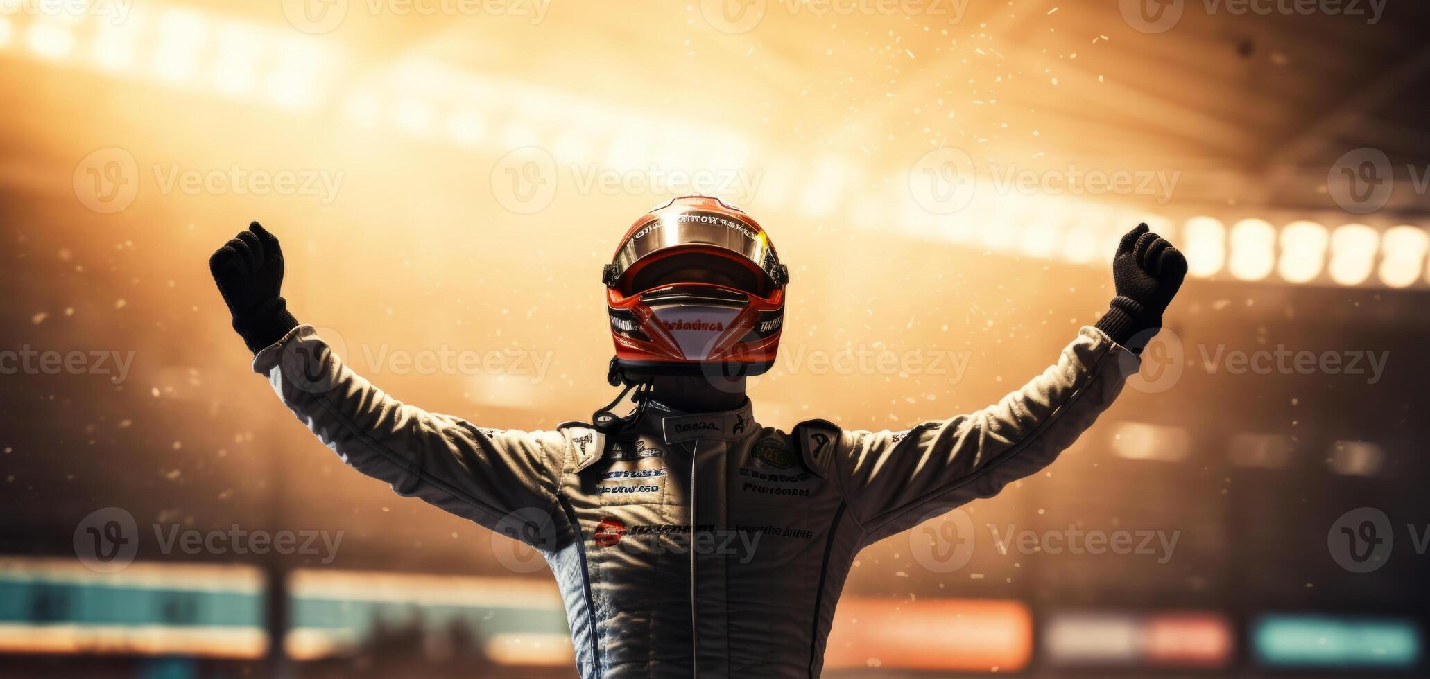 AI generated car driver celebrates victory Generative AI photo