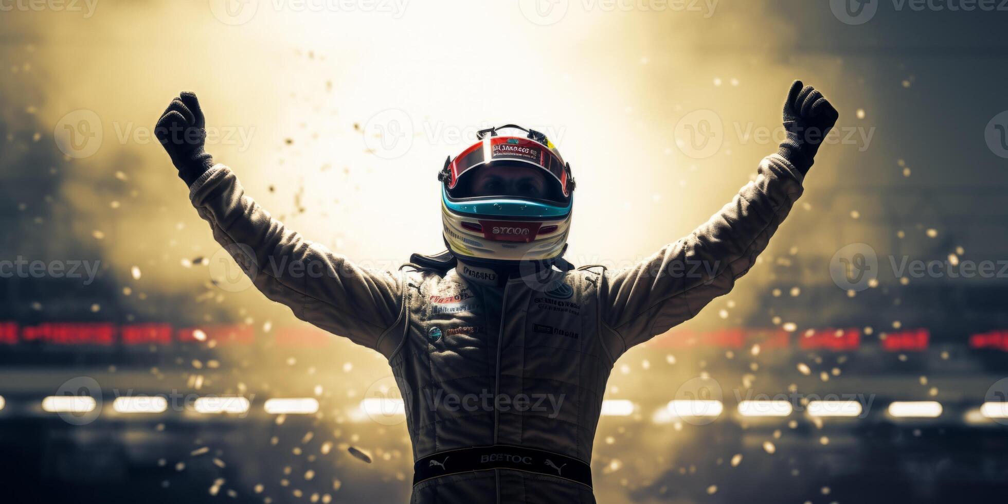 AI generated car driver celebrates victory Generative AI photo