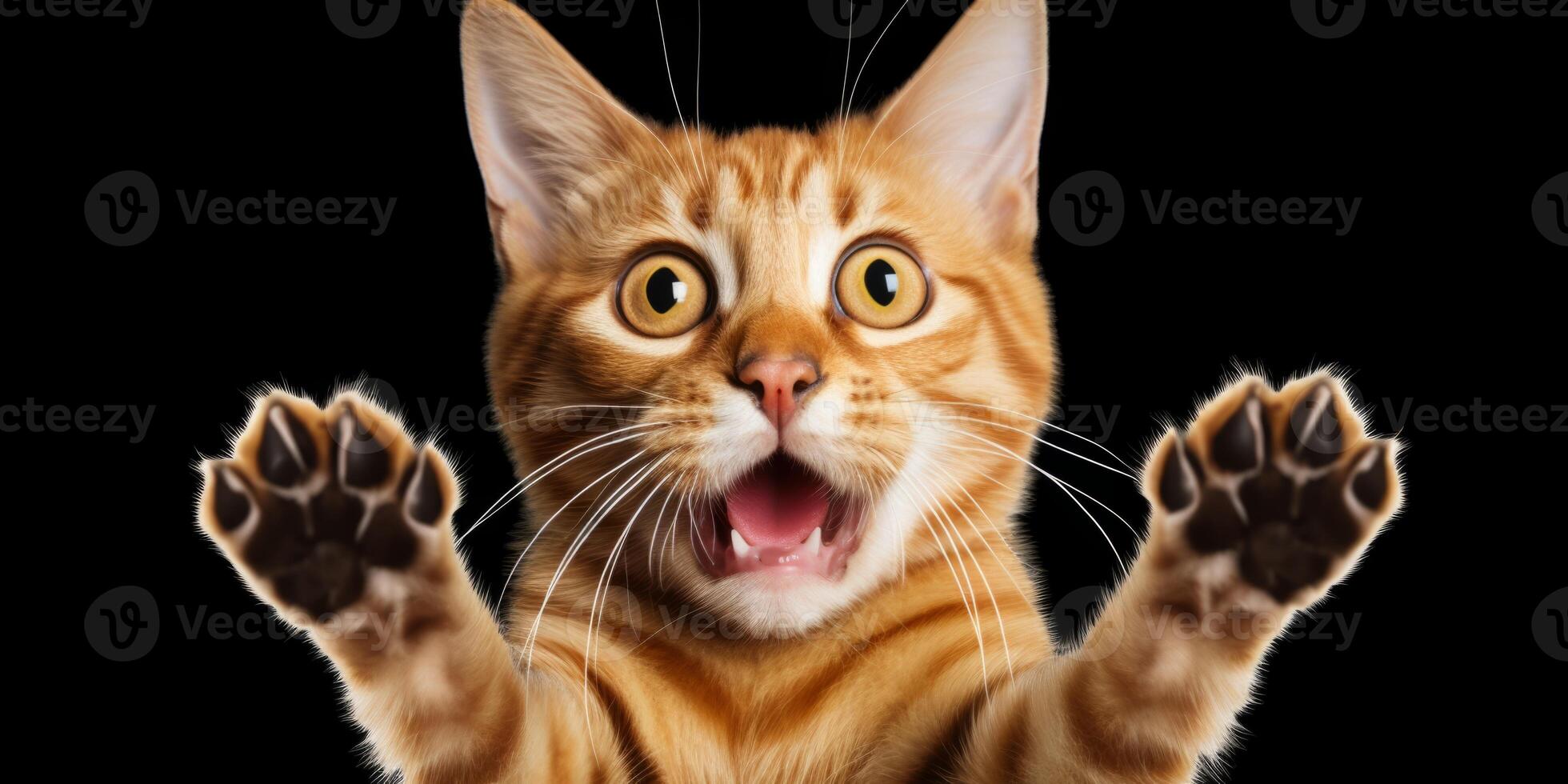 AI generated surprised cat on a dark background Generative AI photo