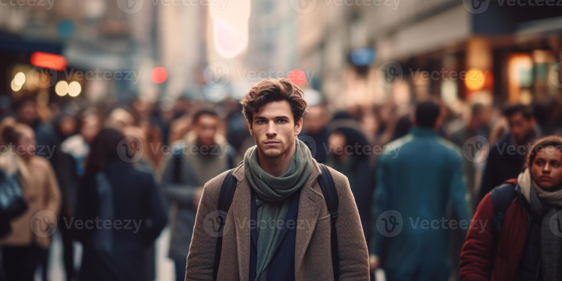 AI generated a man stands in the middle of a crowd on a city street Generative AI photo