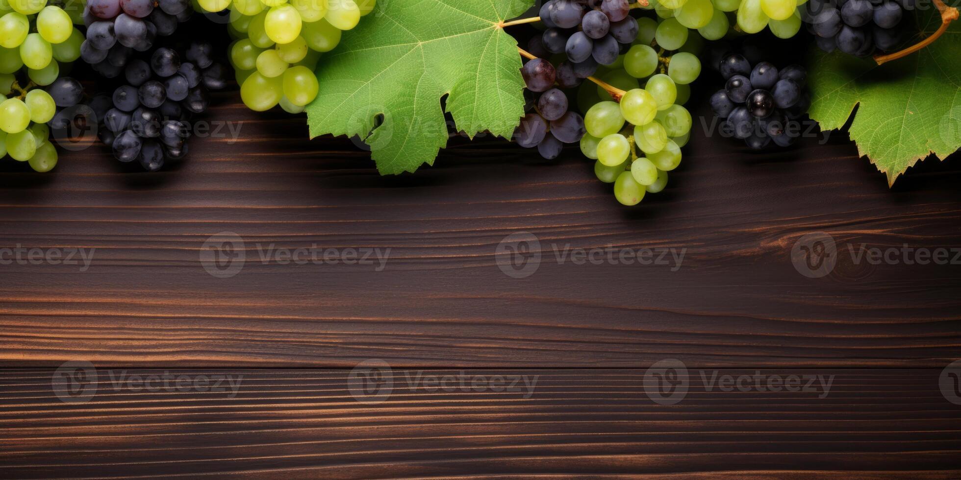 AI generated bunches of grapes on wooden background Generative AI photo