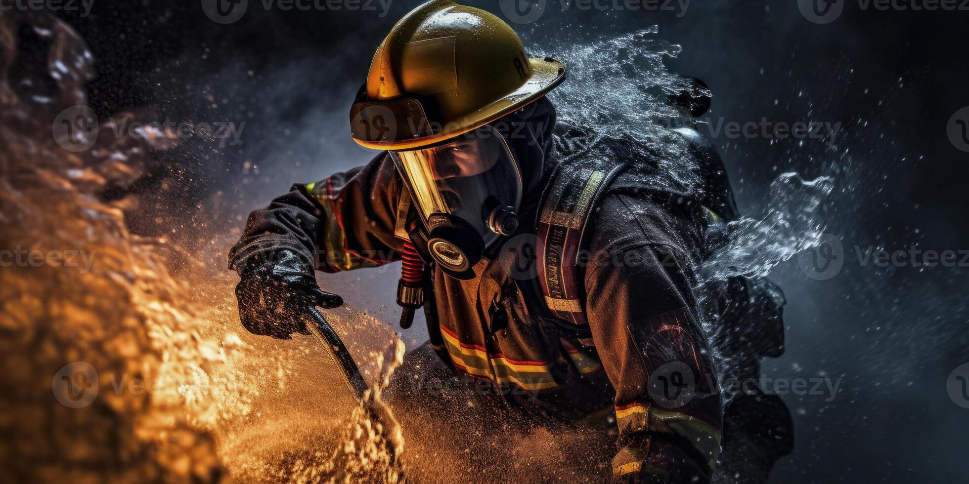 AI generated firefighters come out of the fire Generative AI photo