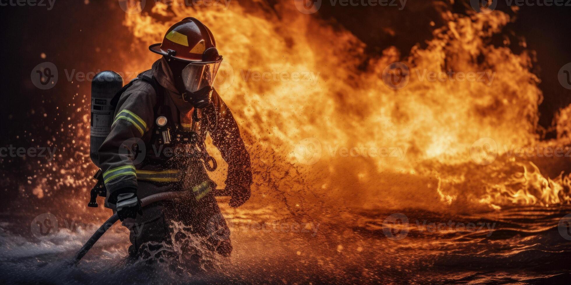 AI generated firefighters come out of the fire Generative AI photo