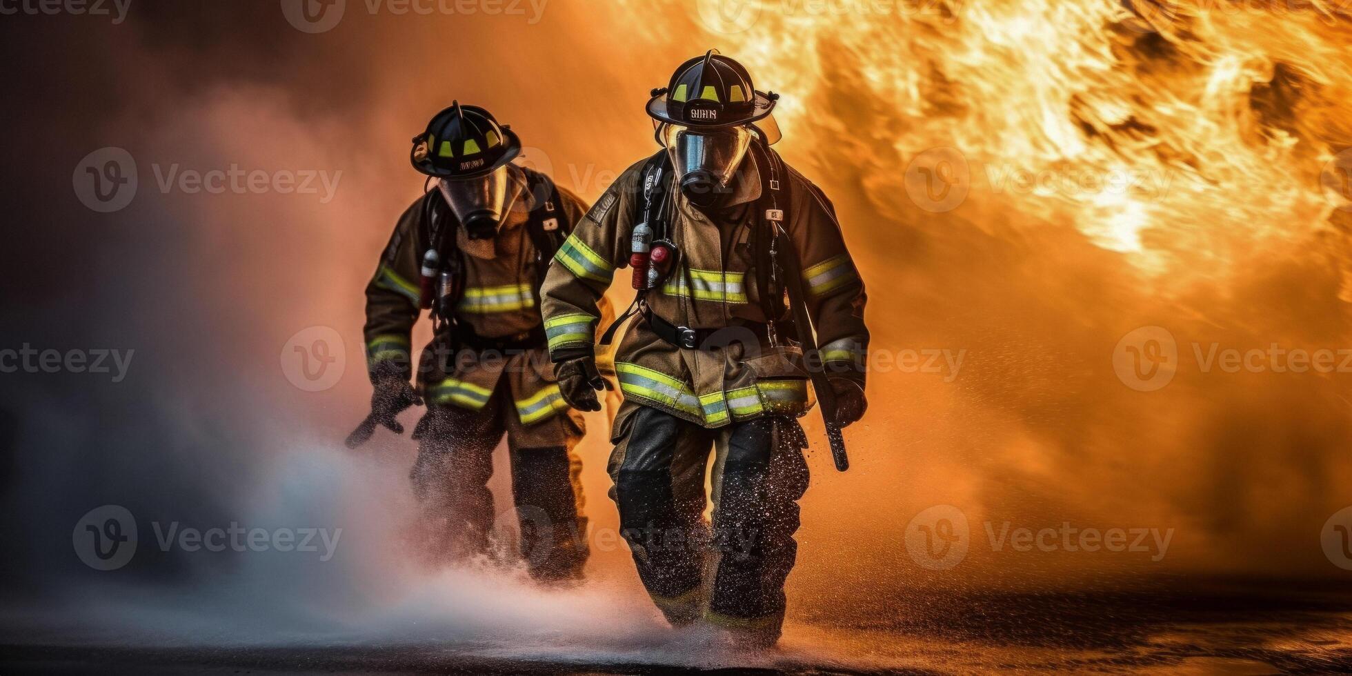 AI generated firefighters come out of the fire Generative AI photo