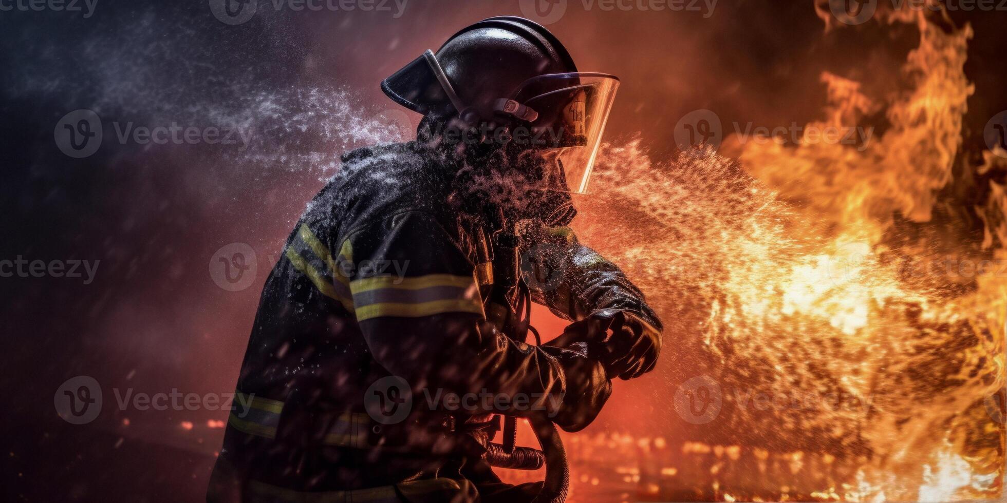 AI generated firefighters come out of the fire Generative AI photo