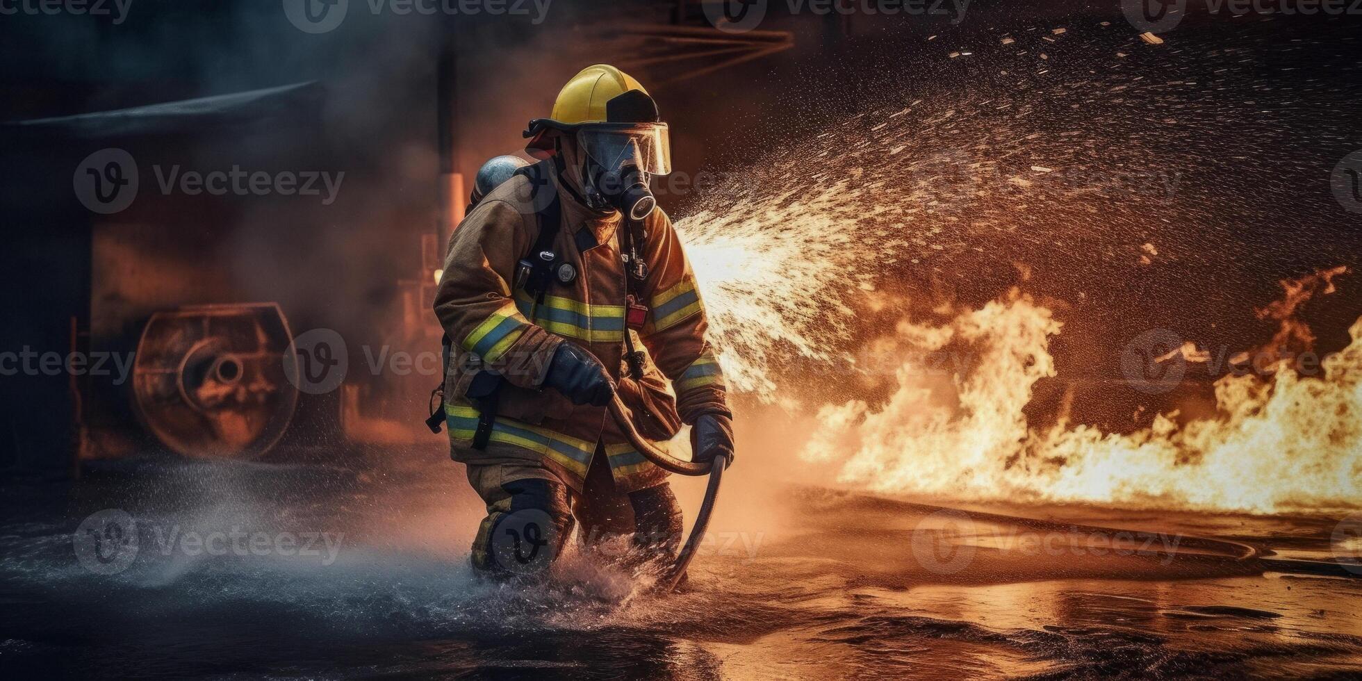 AI generated firefighters come out of the fire Generative AI photo