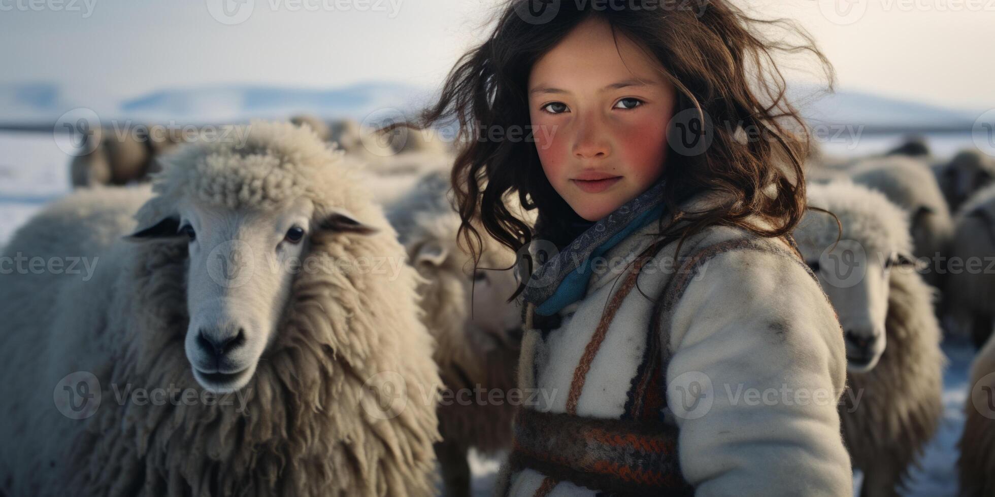 AI generated Mongolian girl with an animal tive Generative AI photo