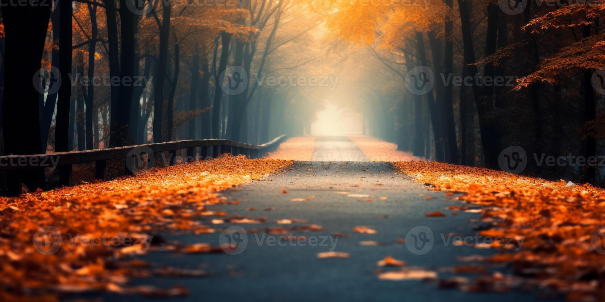 AI generated autumn road yellow leaves Generative AI photo