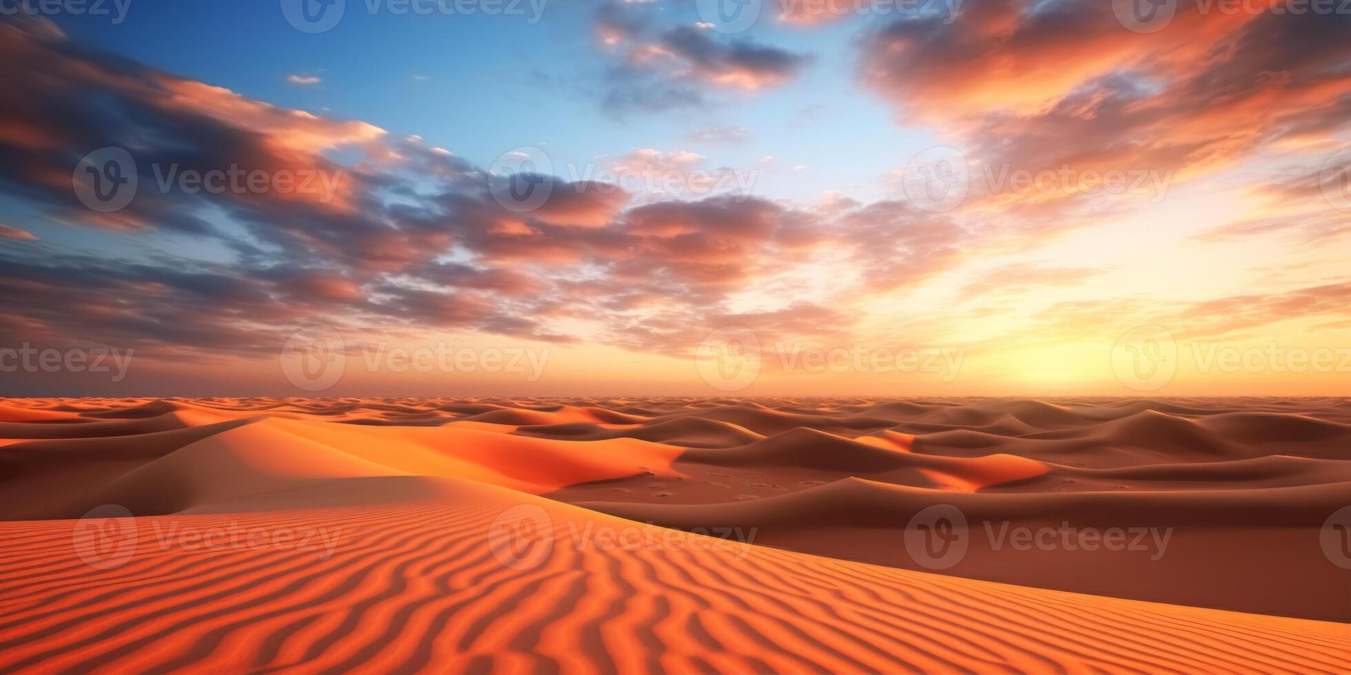AI generated sahara desert with sunset background Generative AI photo