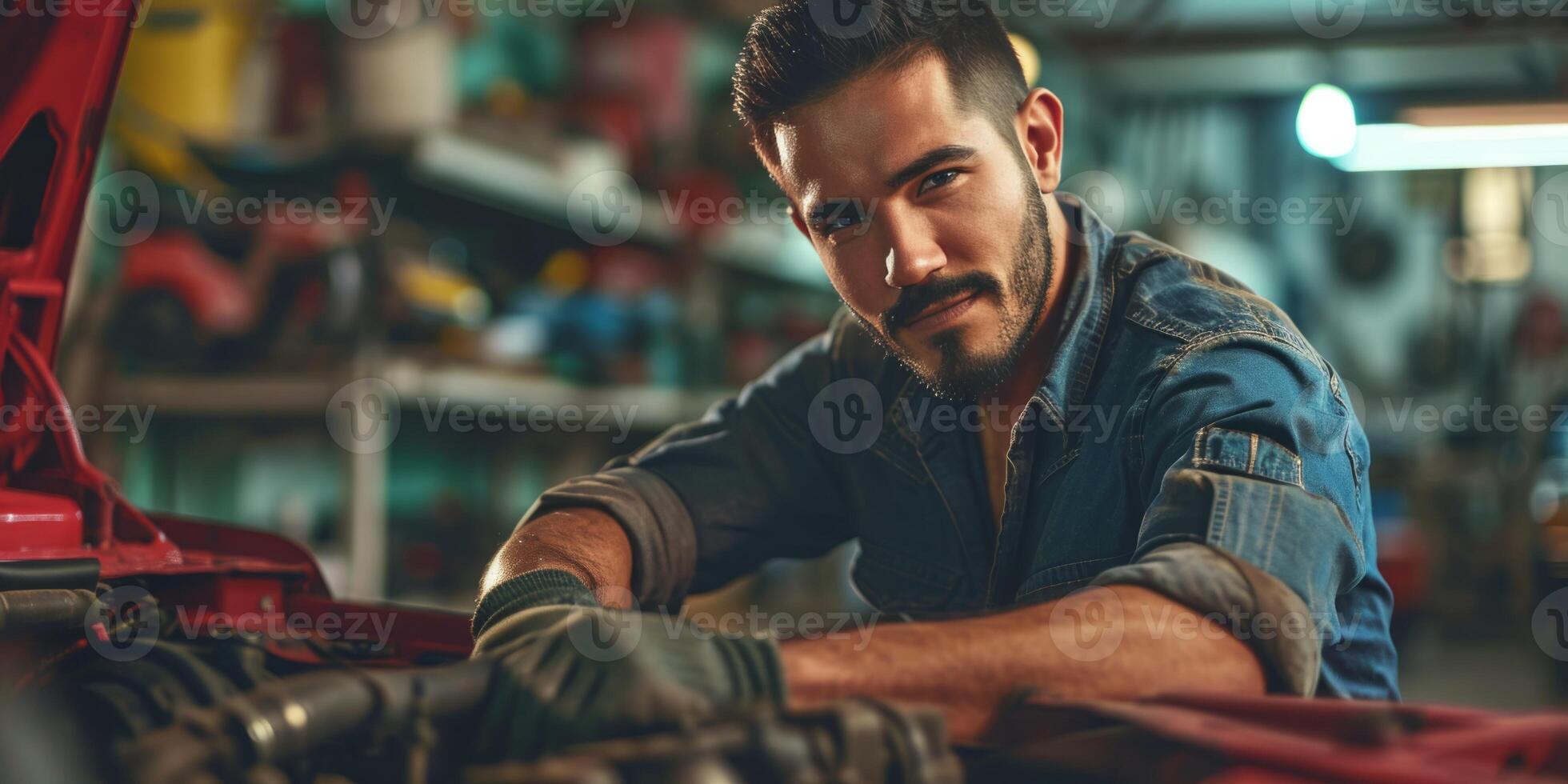 AI generated man mechanic mechanic fixing a car Generative AI photo