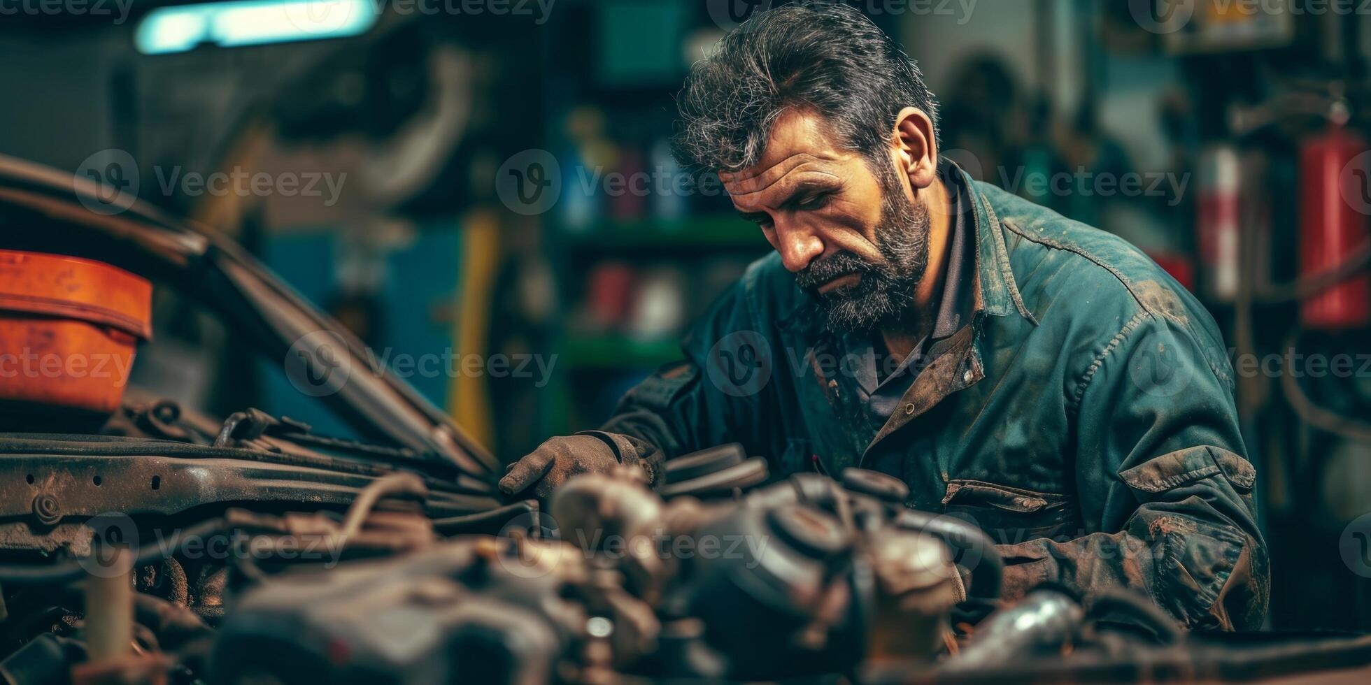 AI generated man mechanic mechanic fixing a car Generative AI photo