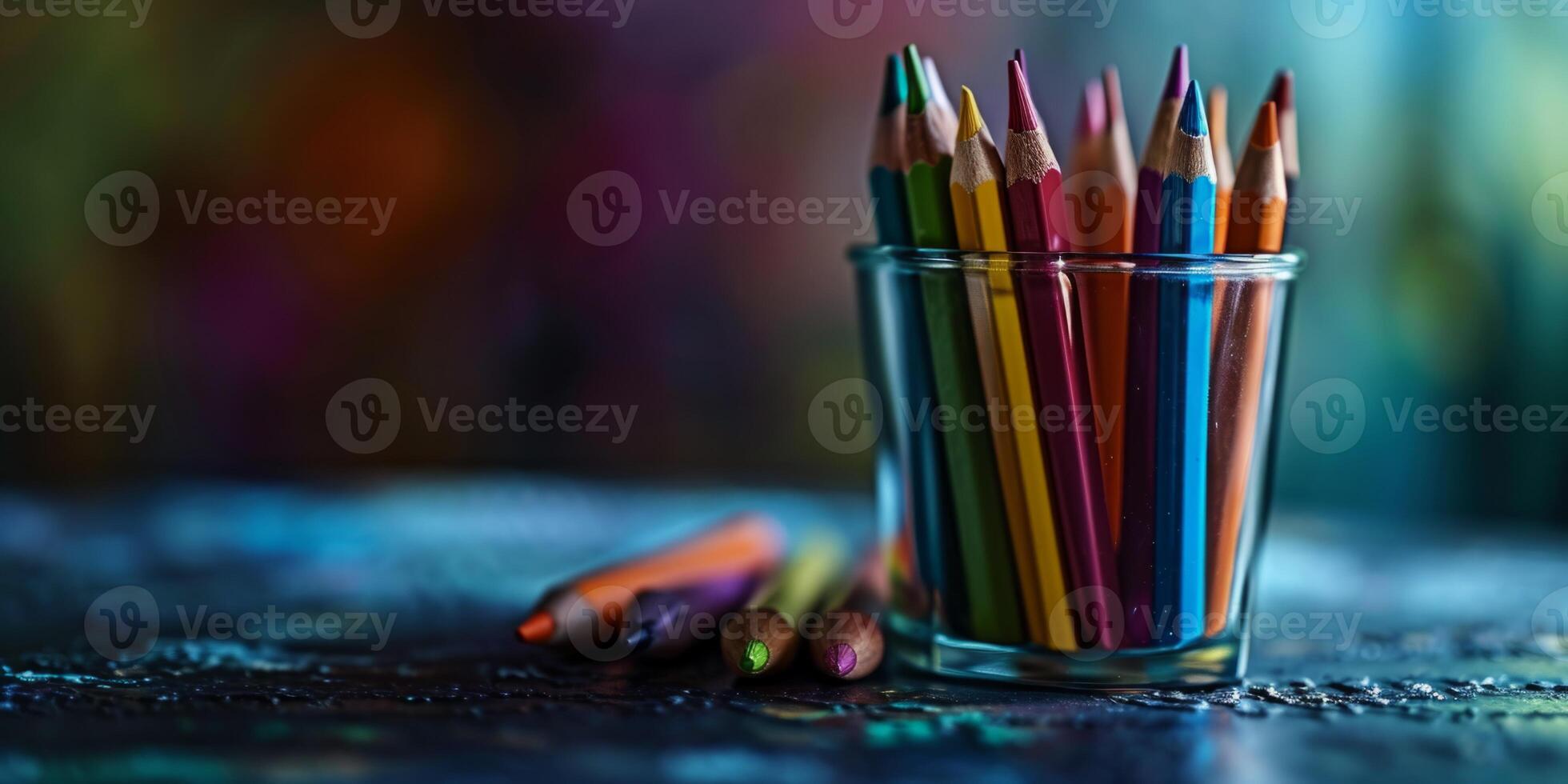 AI generated colored pencils in a glass Generative AI photo
