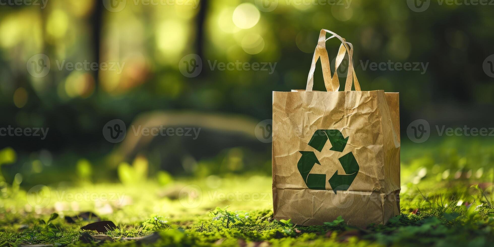 AI generated paper bag with recycling symbol Generative AI photo