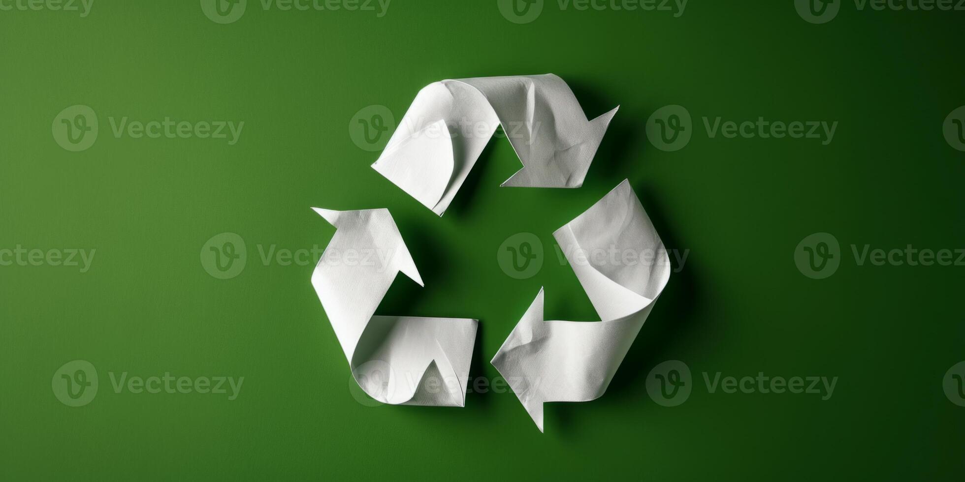 AI generated recycling symbol on green background Generative AI photo