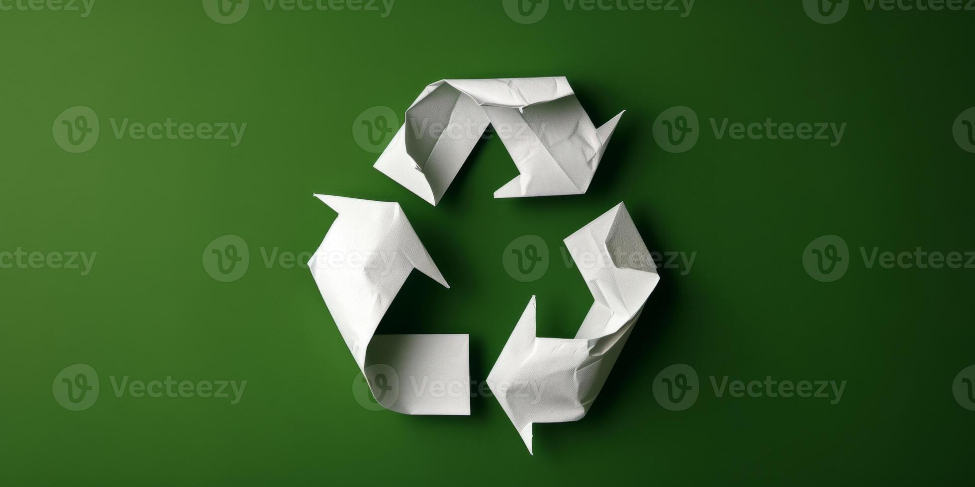 AI generated recycling symbol on green background Generative AI photo