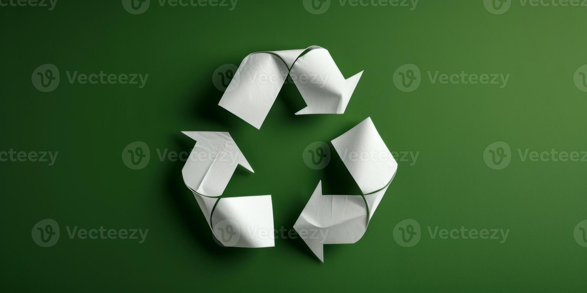 AI generated recycling symbol on green background Generative AI photo