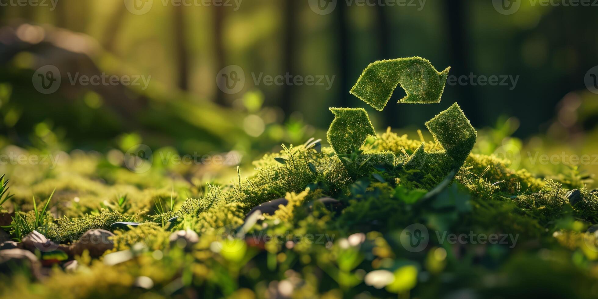 AI generated recycling symbol on green background Generative AI photo