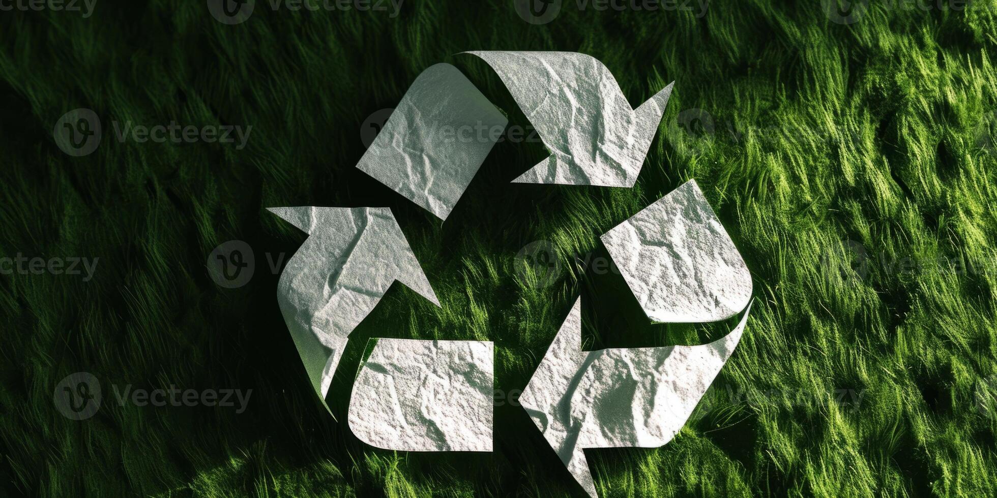 AI generated recycling symbol on green background Generative AI photo