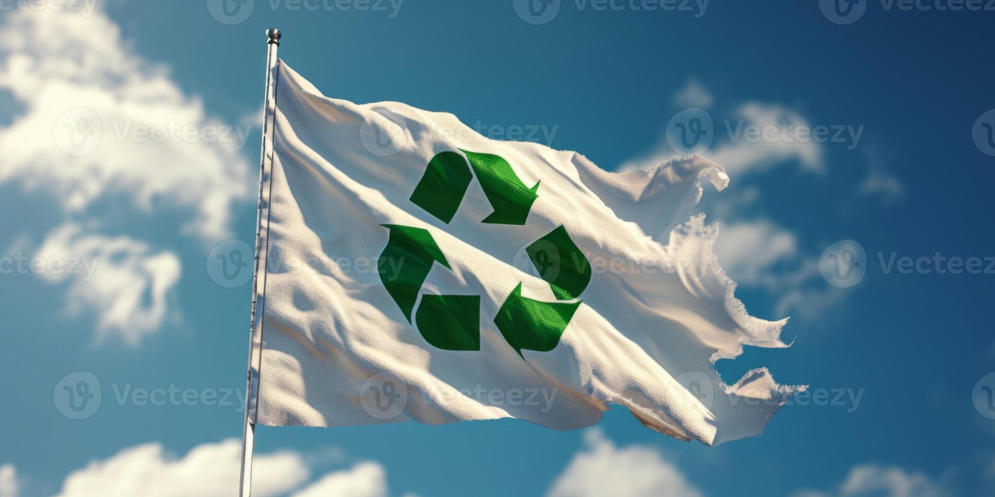 AI generated Recycling symbol on a white flag Generative AI photo