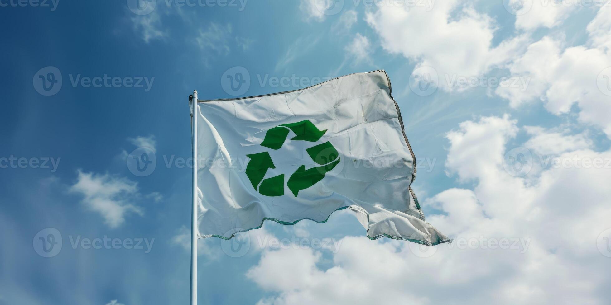 AI generated Recycling symbol on a white flag Generative AI photo