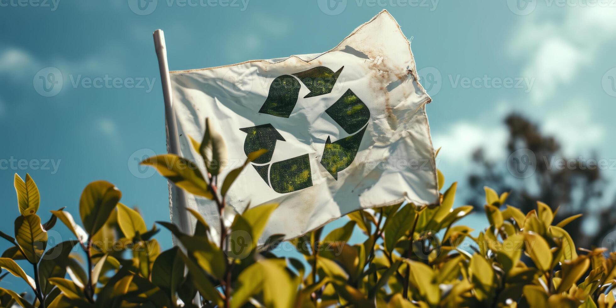 AI generated Recycling symbol on a white flag Generative AI photo