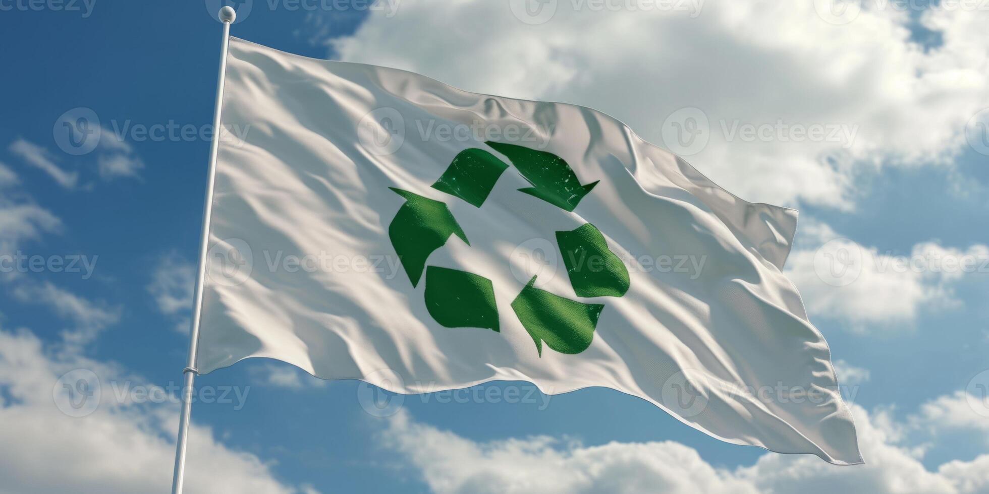 AI generated Recycling symbol on a white flag Generative AI photo