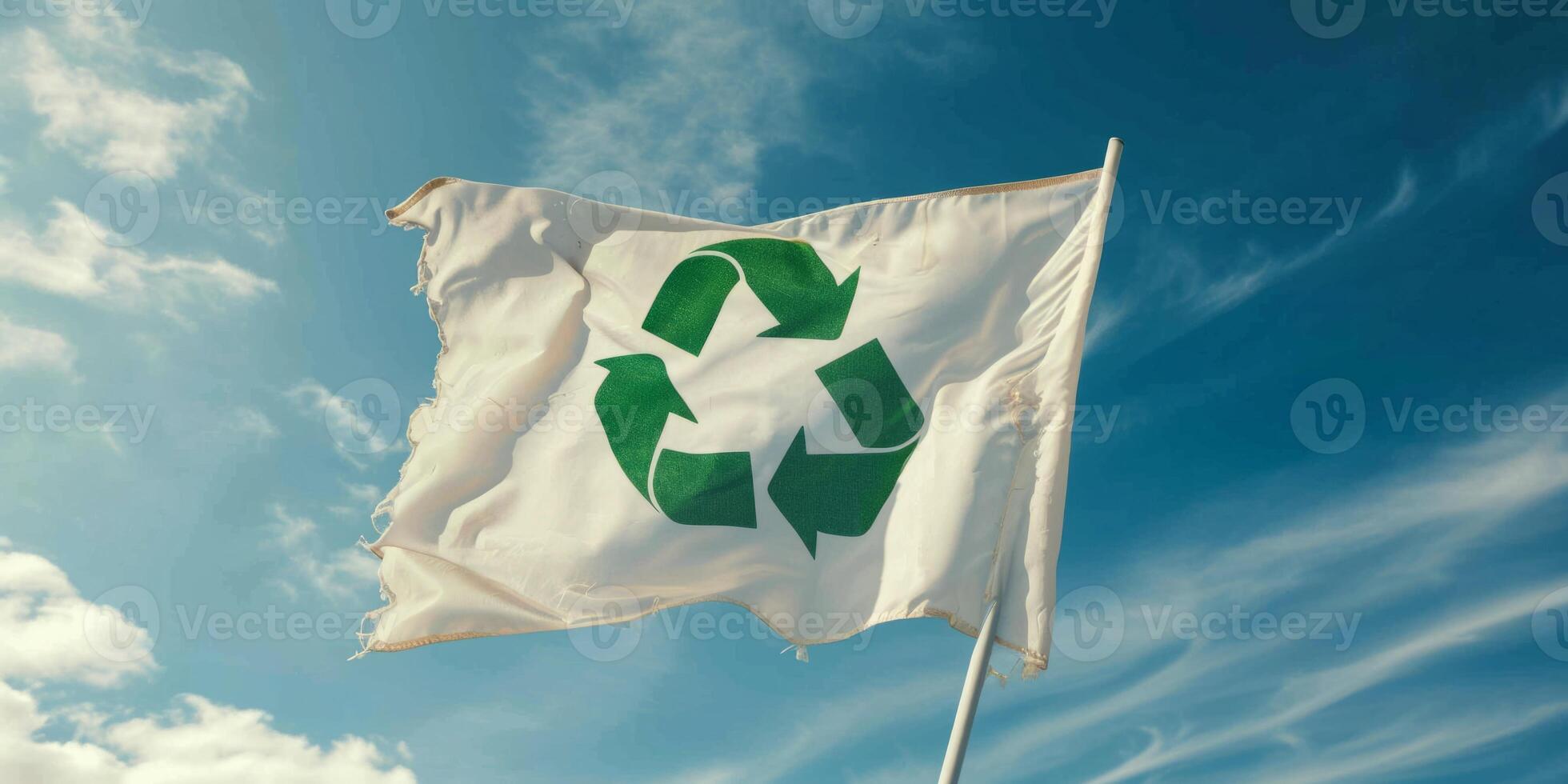 AI generated Recycling symbol on a white flag Generative AI photo