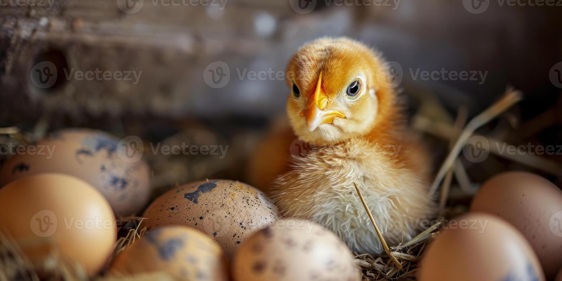 AI generated Chicken hatching eggs in the nest Generative AI photo