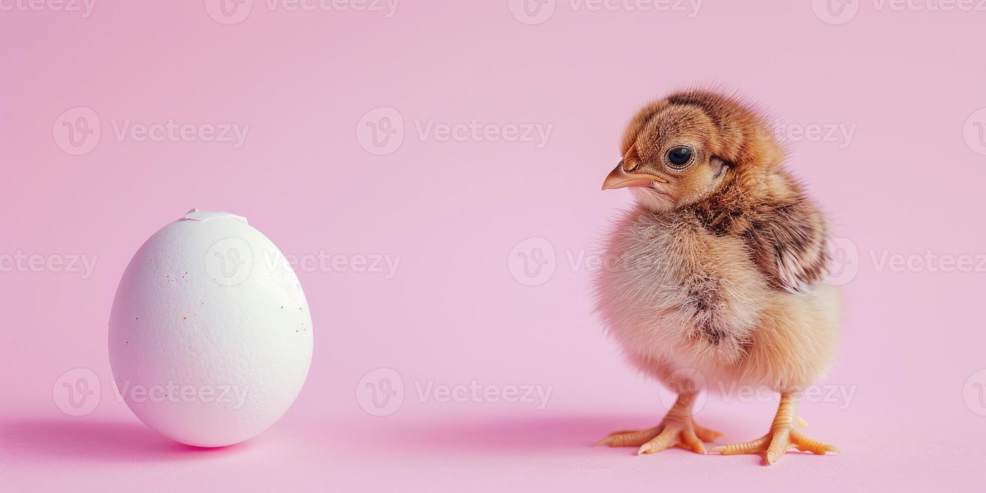 AI generated chicken and egg on a pink background Generative AI photo