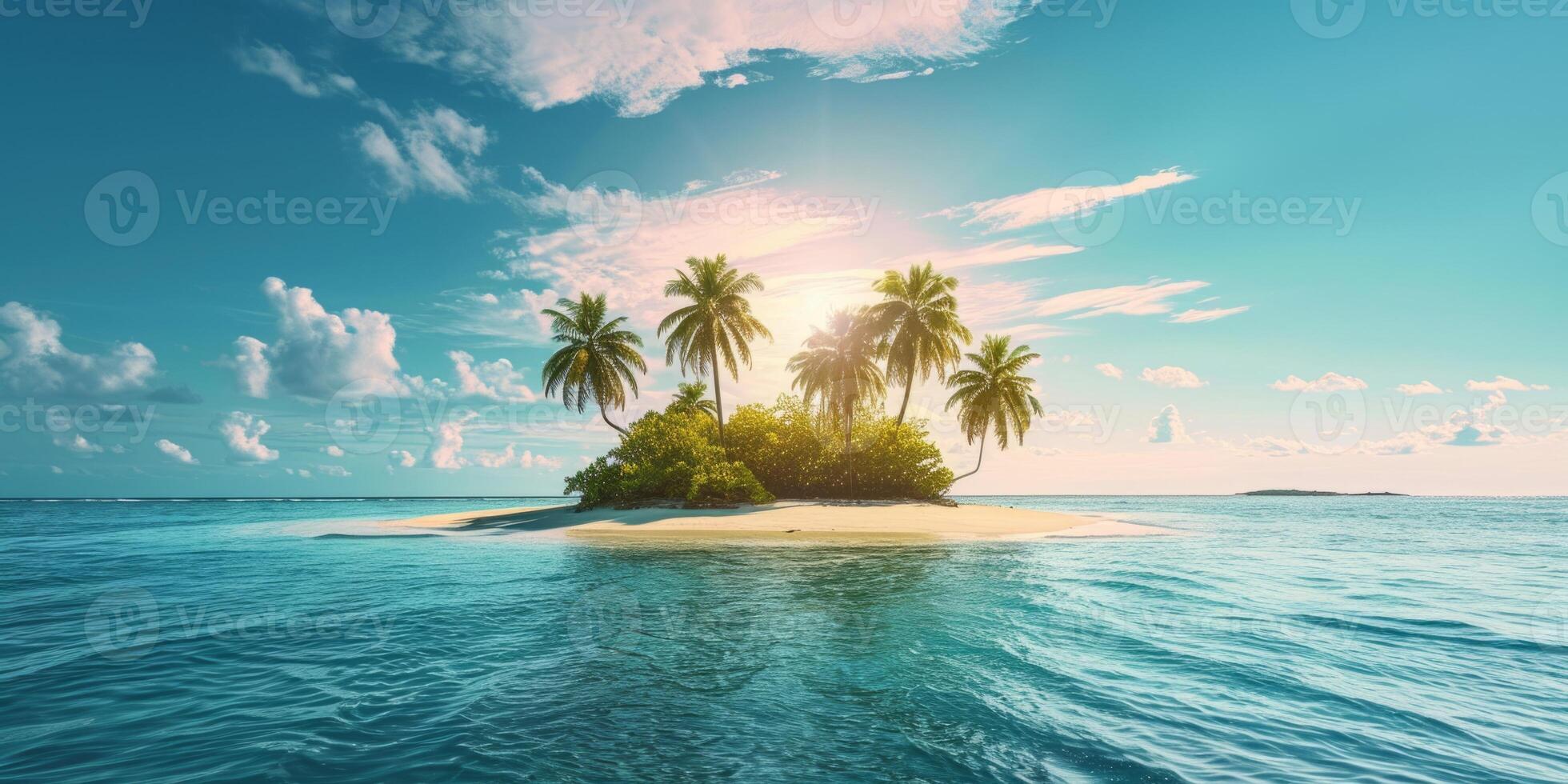 AI generated island with palm trees and white sand in the middle of the ocean Generative AI photo