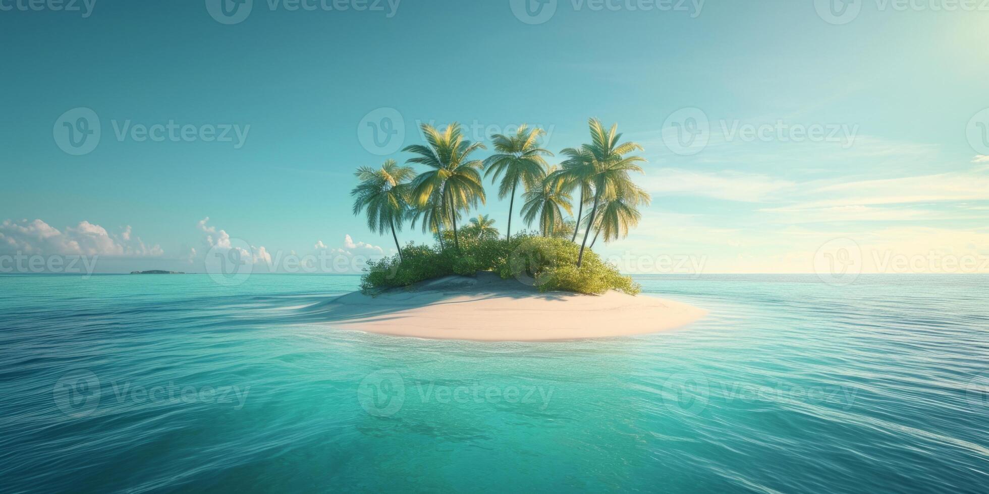 AI generated island with palm trees and white sand in the middle of the ocean Generative AI photo