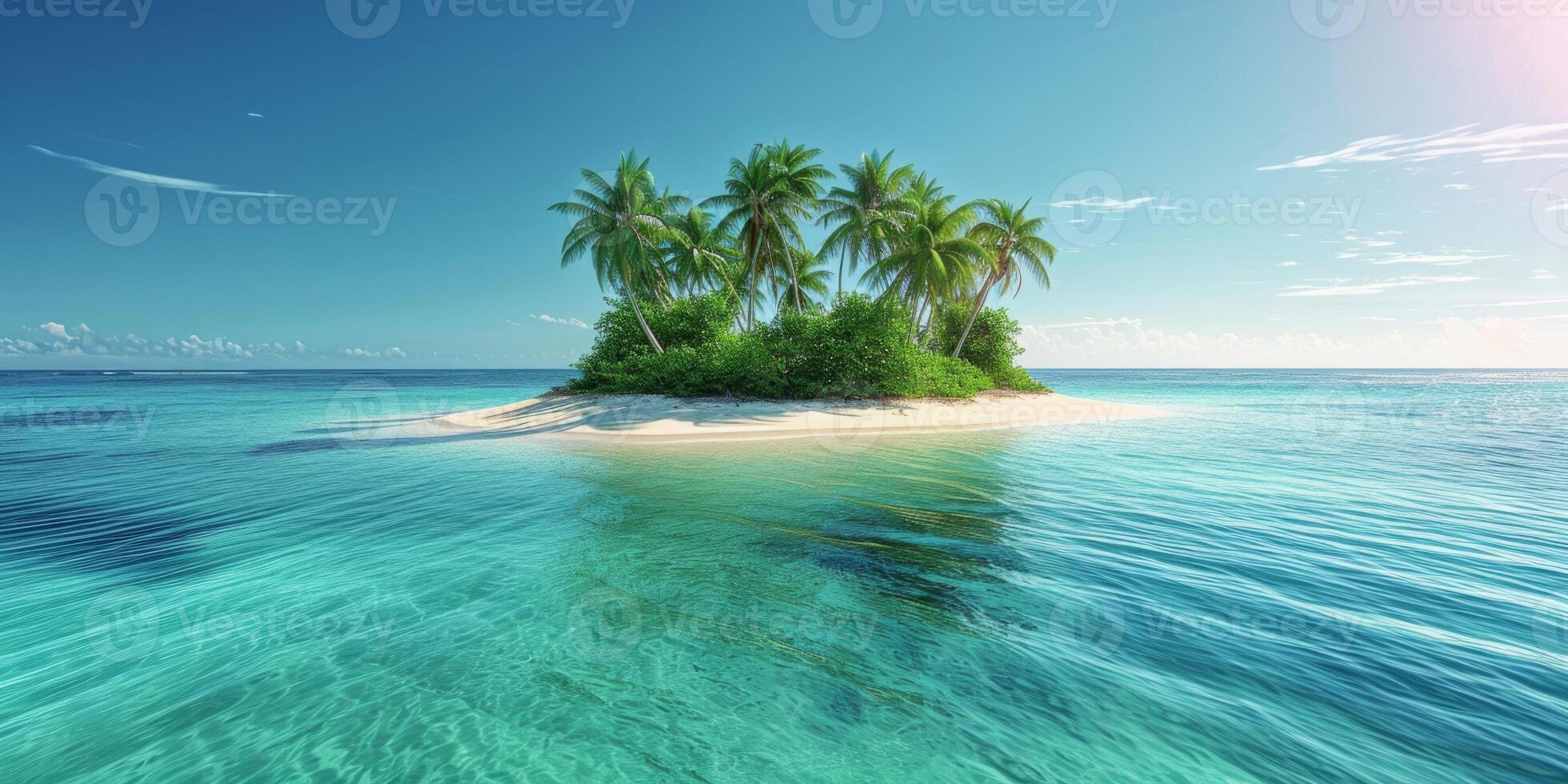 AI generated island with palm trees and white sand in the middle of the ocean Generative AI photo