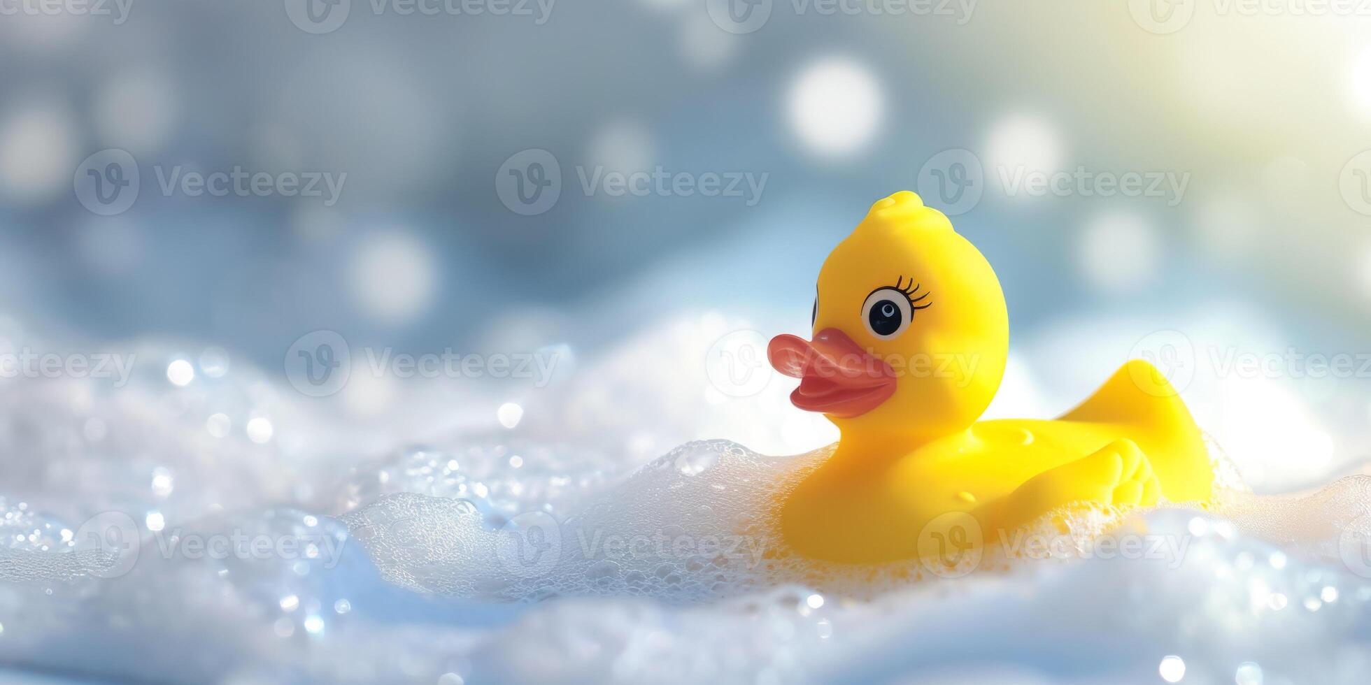 AI generated yellow duck in a foam bath Generative AI photo