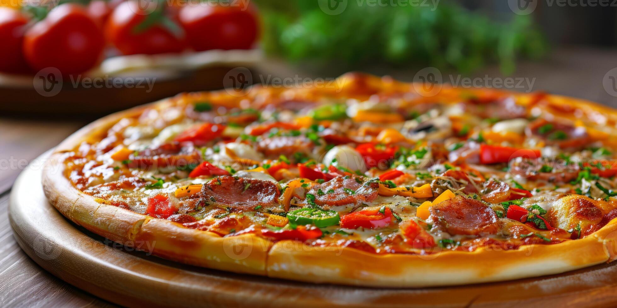 AI generated pizza with meat and cheese and vegetables Generative AI photo