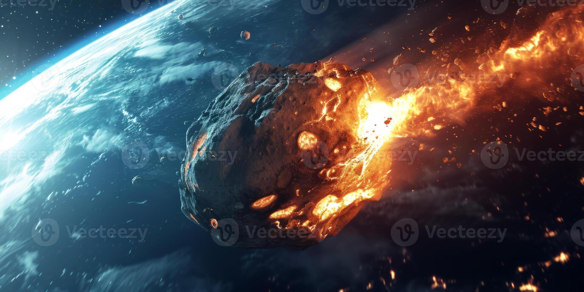 AI generated an asteroid falls to earth Generative AI photo