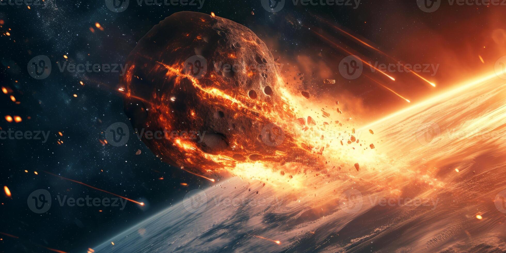 AI generated an asteroid falls to earth Generative AI photo