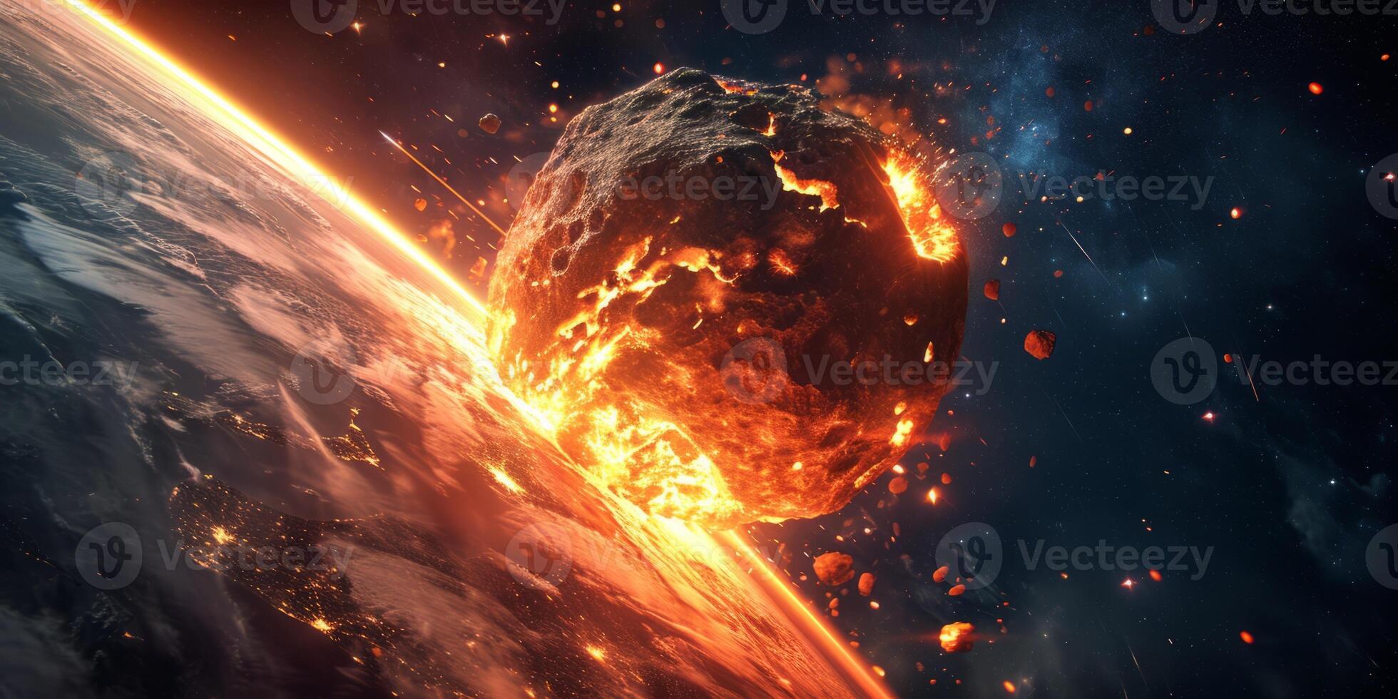 AI generated an asteroid falls to earth Generative AI photo