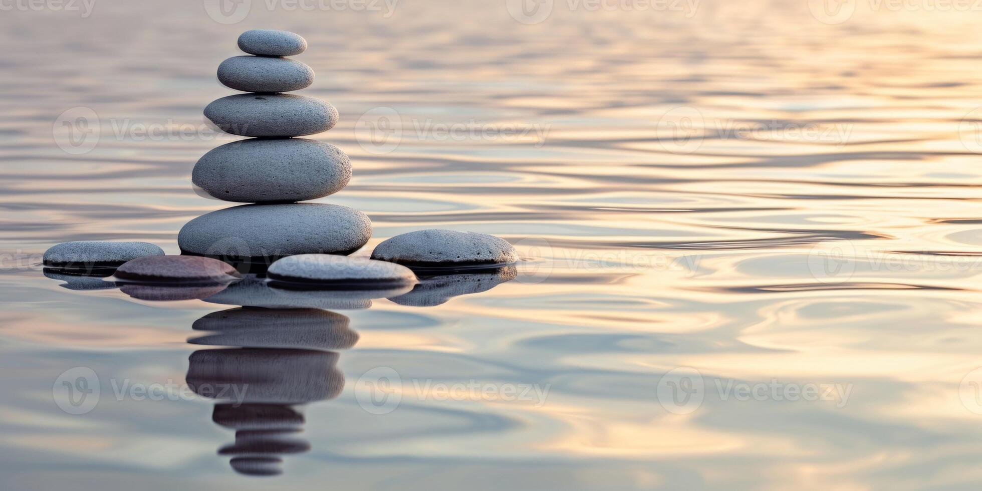 AI generated pebble pyramid on the water Generative AI photo