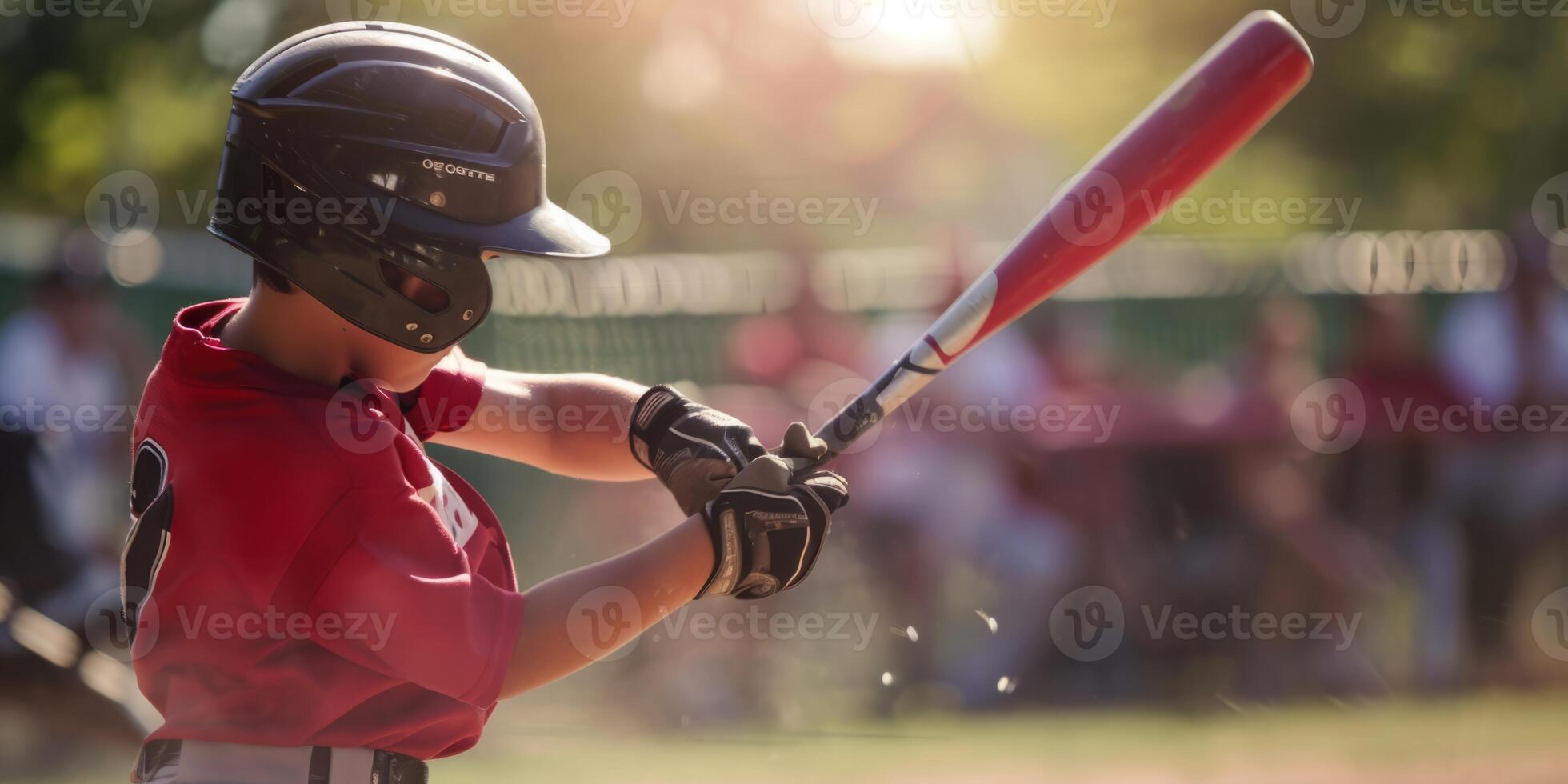 AI generated a child with a bat in his hands plays baseball Generative AI photo