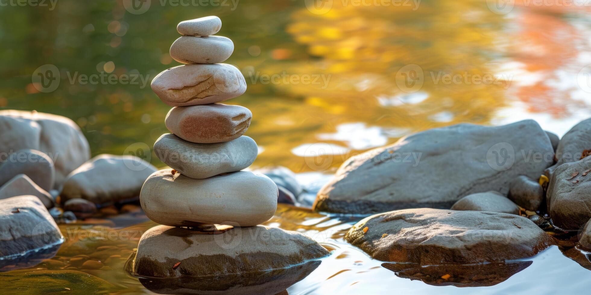 AI generated pebble pyramid on the water Generative AI photo