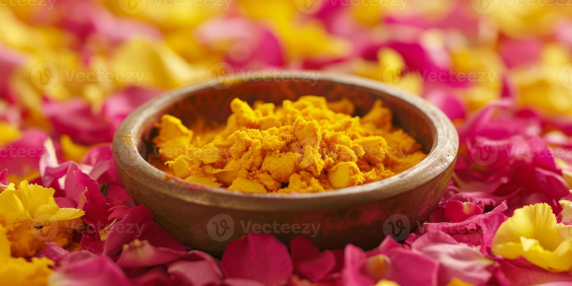 AI generated turmeric natural seasoning in a wooden plate Generative AI photo