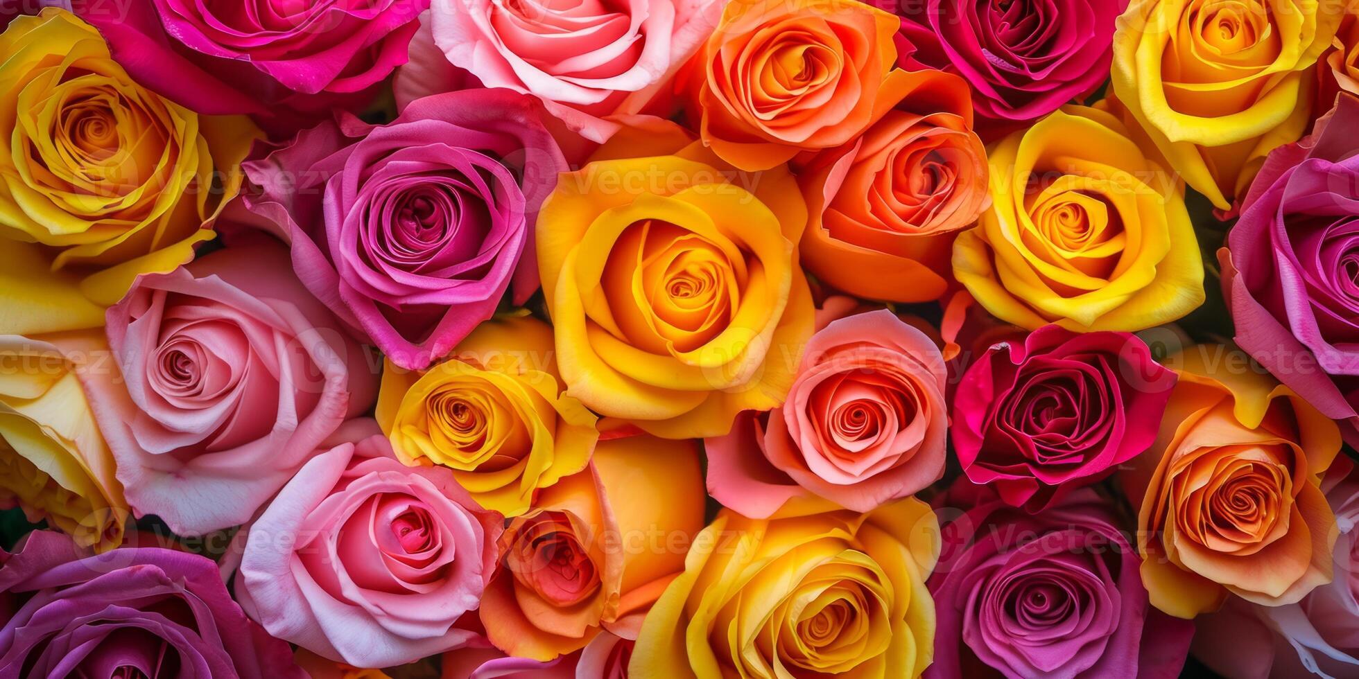AI generated multi-colored rose buds top view texture Generative AI photo