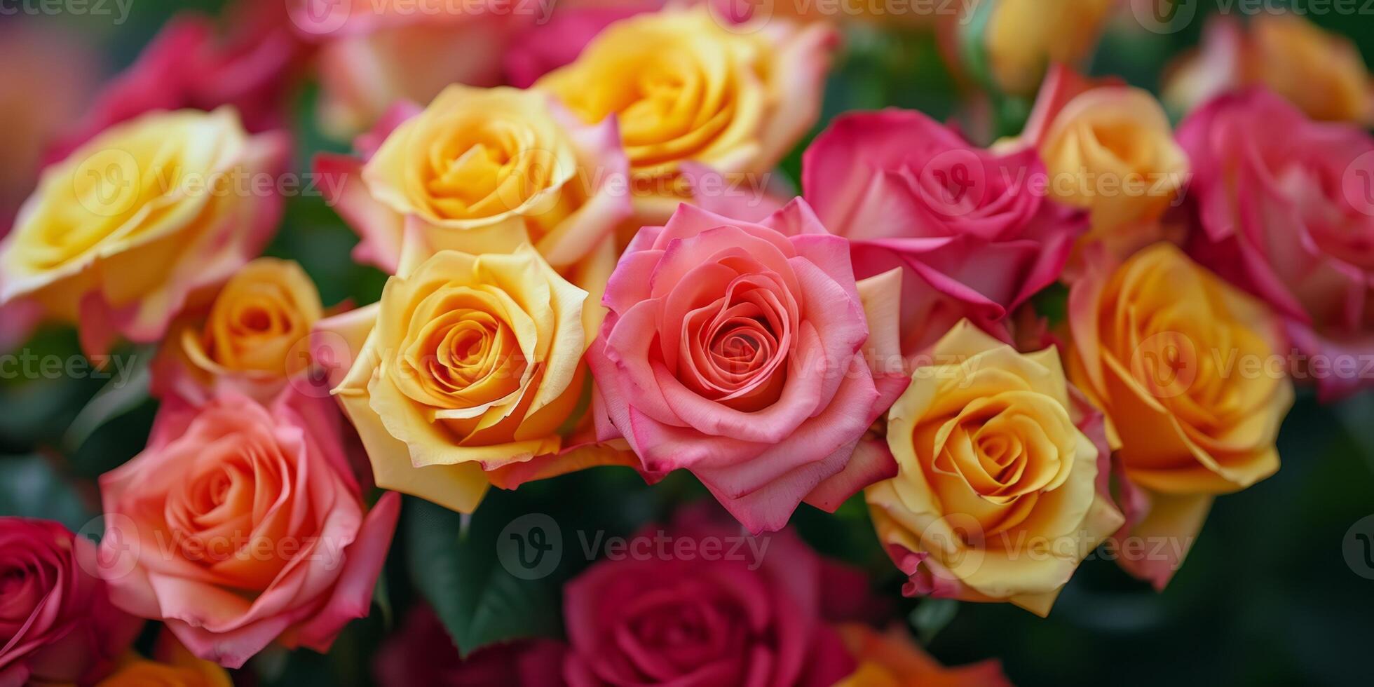 AI generated multi-colored rose buds top view texture Generative AI photo