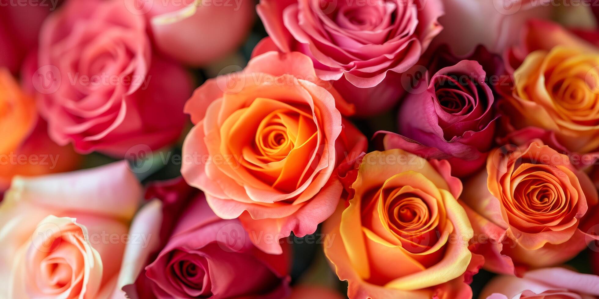 AI generated multi-colored rose buds top view texture Generative AI photo