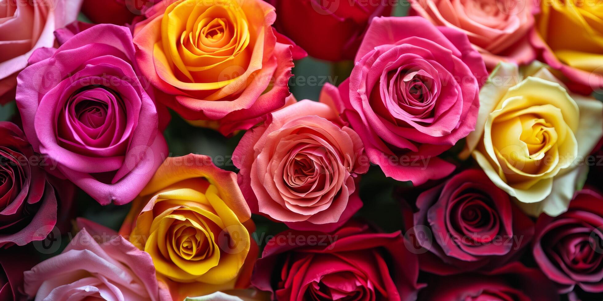 AI generated multi-colored rose buds top view texture Generative AI photo