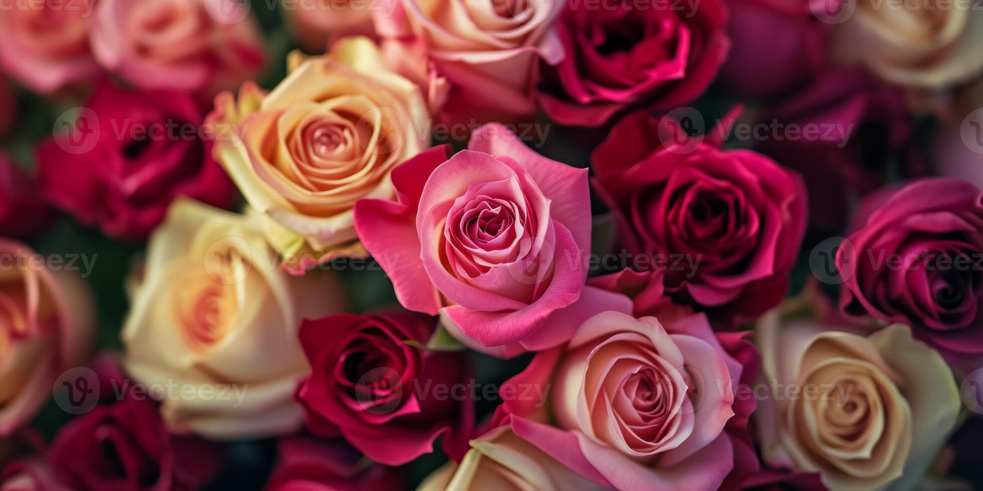 AI generated multi-colored rose buds top view texture Generative AI photo