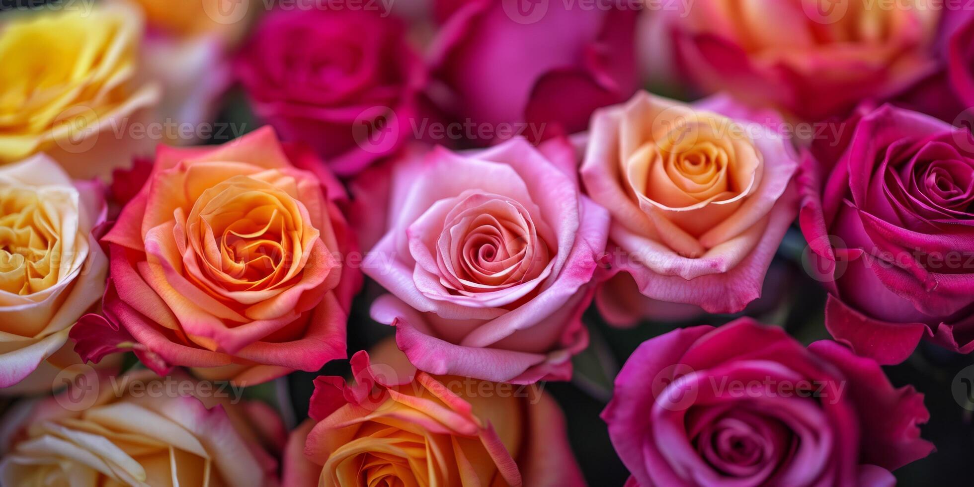 AI generated multi-colored rose buds top view texture Generative AI photo