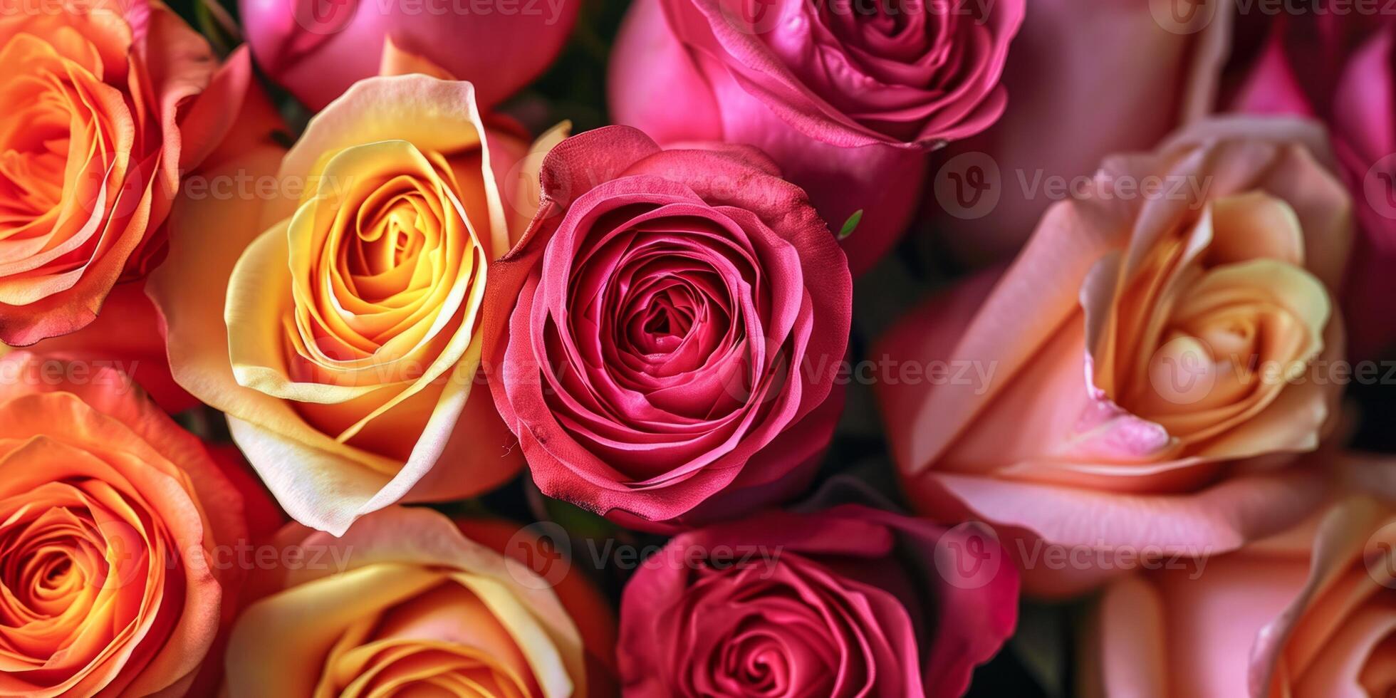 AI generated multi-colored rose buds top view texture Generative AI photo